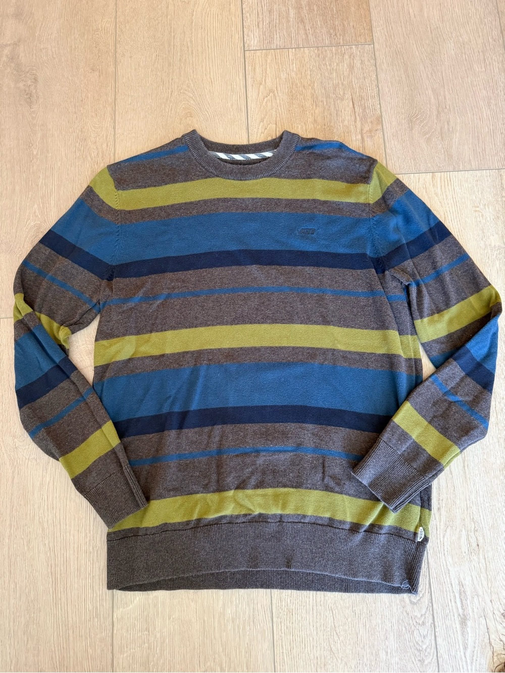 Vans Men's Striped Crewneck Sweater in Brown, Blue & Olive